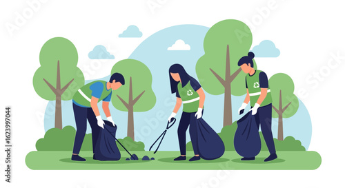 Volunteer Team Cleaning Up Nature Together Outdoor Environment And Sustainability