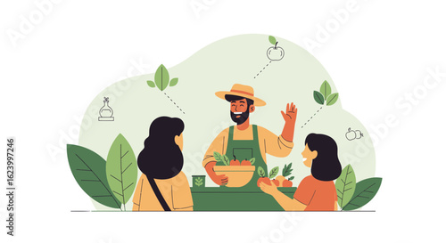 Welcoming Farmer at Local Market Offering Fresh Produce to Customers