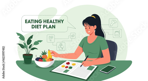 Woman Is Making A Healthy Diet Plan With Fruits And Vegetables List