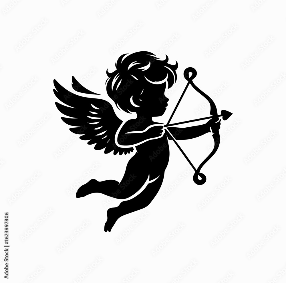 Fototapeta premium Silhouette of Cupid with Bow and Arrow – Valentine Vector Design
