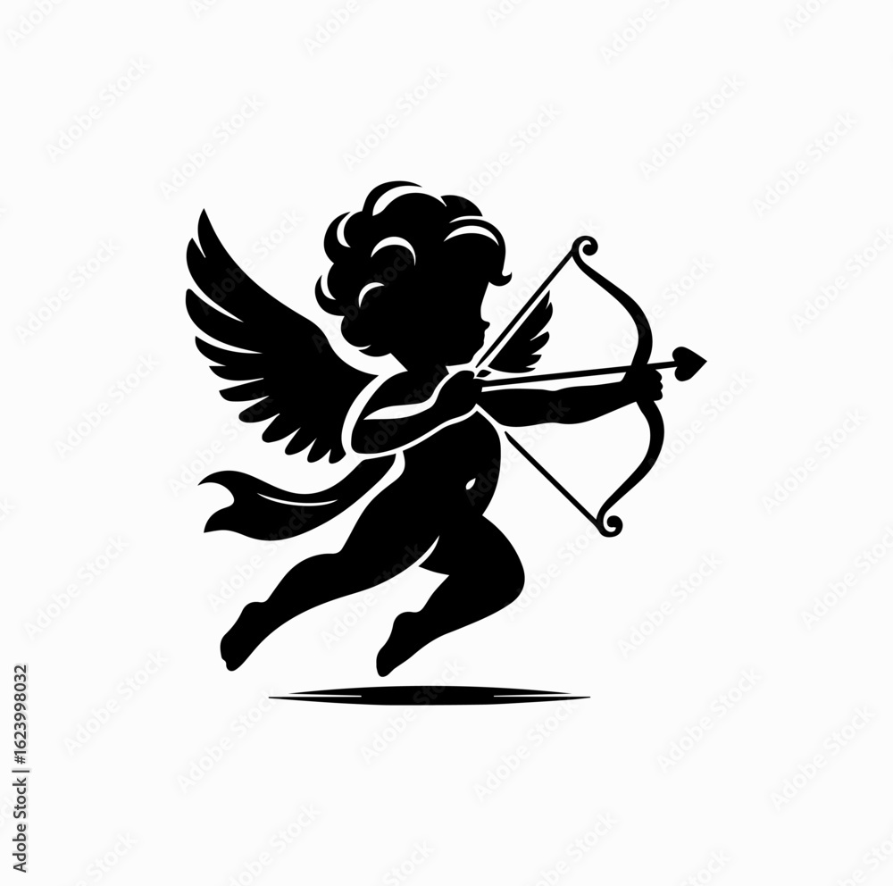 Fototapeta premium Silhouette of Cupid with Bow and Arrow – Valentine Vector Design
