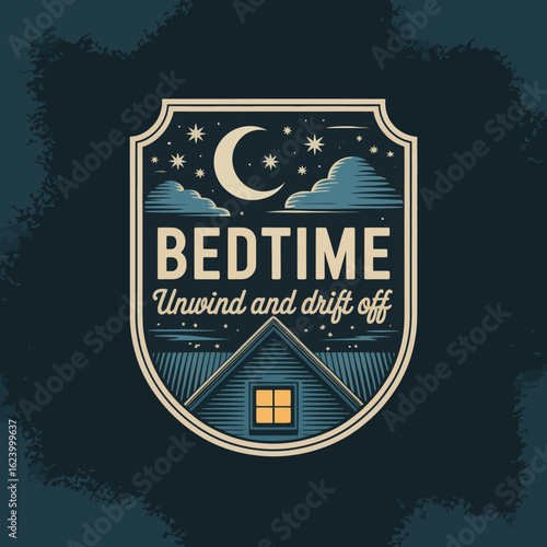A whimsical illustration depicting a cozy house under a starry night sky, evoking feelings of peace and relaxation, ideal for bedtime themes and sleep-related projects.