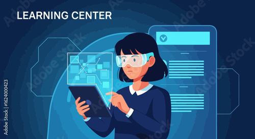 Woman Utilizing Augmented Reality For Learning in Modern Education Style
