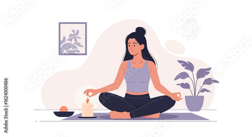 Woman Practicing Mindfulness With Candlelight And Peaceful Environment Meditation