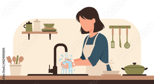 Woman Washing Hands At The Kitchen Sink Hygiene And Cleanliness Routine