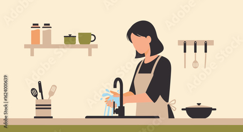 Woman Washing Hands In The Kitchen For Cleanliness and Safety