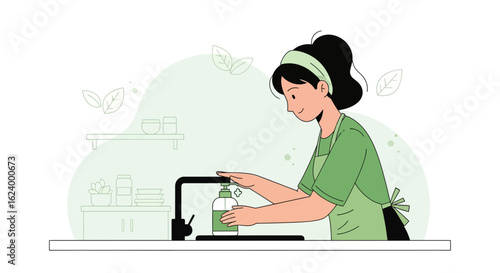 Woman Washing Hands With Natural Soap For Cleanliness And Hygiene Concept