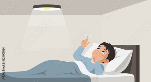 Worried Boy Unable To Fall Asleep Lying In Bed Late At Night