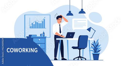 Worried Businessman in Coworking Space: Illustration of Stressful Work Environment