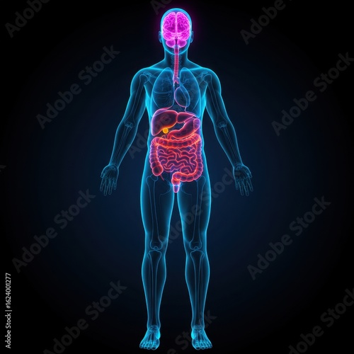 Human Anatomy: 3D Model of Internal Organs and Brain  Detailed Visualization of Digestive and Respiratory Systems