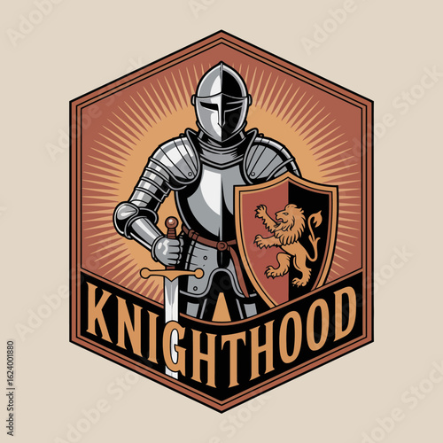 This image features a valiant knight in shining armor, holding a sword and shield, symbolizing bravery and honor in the pursuit of knighthood and chivalry.