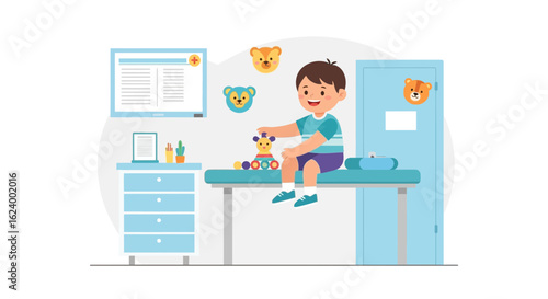 Young Boy Having Medical Checkup in Clinic Pediatric Care Illustration