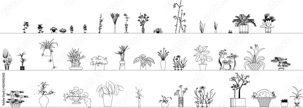 Naklejka premium Architectural Plant Pot Vector Elevation Set