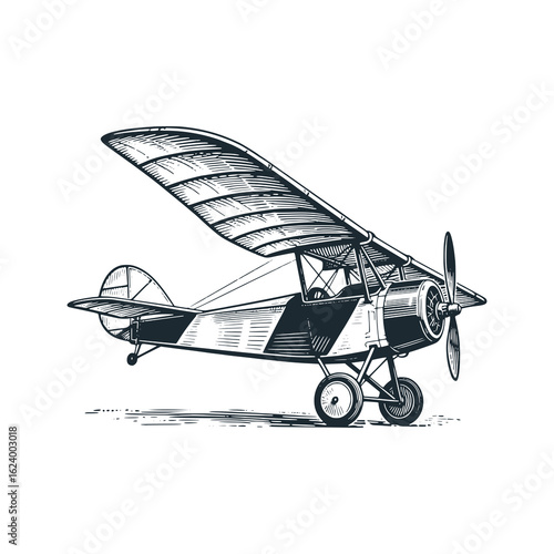 Striped propeller plane – Black and White Icon Vector and Illustration