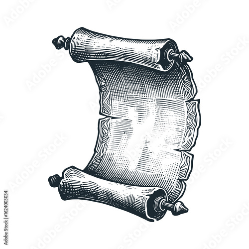 Ancient paper scroll – Black and White Icon Vector and Illustration