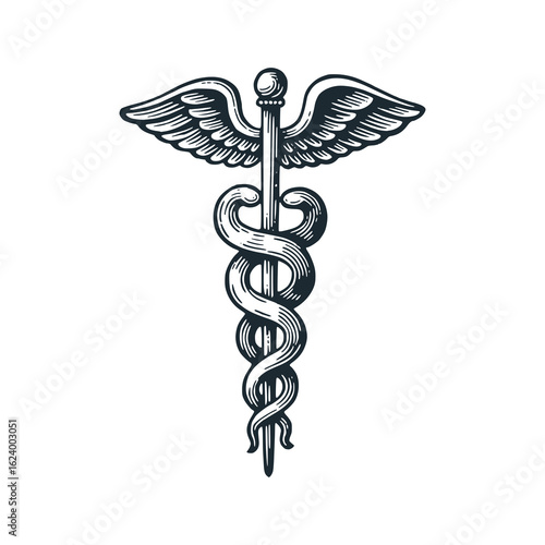 Caduceus  – Black and White Icon Vector and Illustration