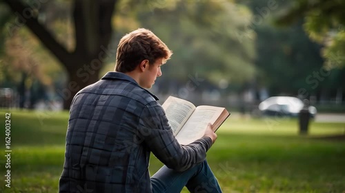 Wallpaper Mural Person enjoys reading a book in a peaceful park filled with trees and soft sunlight during a calm afternoon creating a relaxing atmosphere Torontodigital.ca