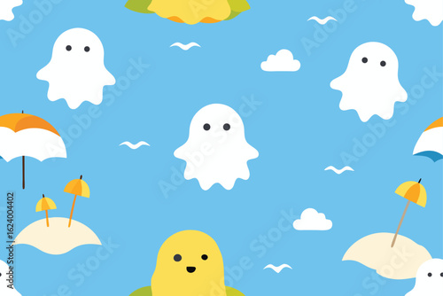 a group of ghosts floating over a summer beach (1).eps