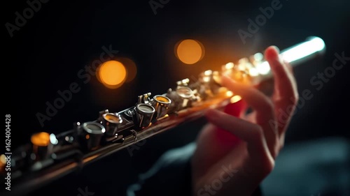 Wallpaper Mural A talented musician focuses on playing a silver flute illuminated by soft glowing lights in a dark studio creating a mystical and engaging vibe Torontodigital.ca