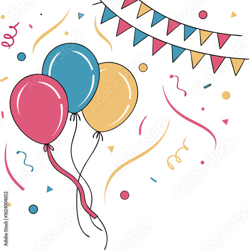 Festive Fun: A vibrant celebration unfolds with colorful balloons, confetti, and festive banners, creating a joyous and celebratory atmosphere.
