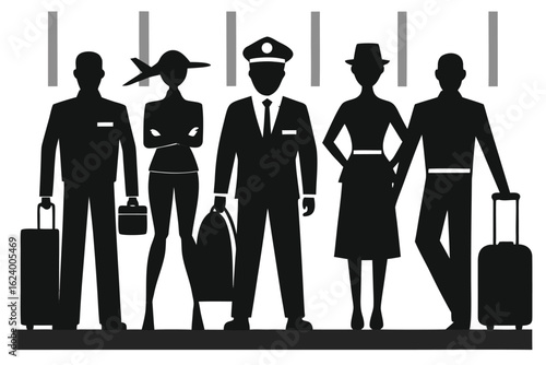 airline stewardess and pilot silhouettes in fgroup.eps