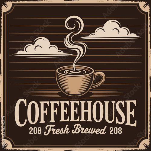 A captivating coffeehouse logo design emphasizes a steaming cup of coffee, drawing in customers with its inviting warmth and charm for a delightful coffee experience.