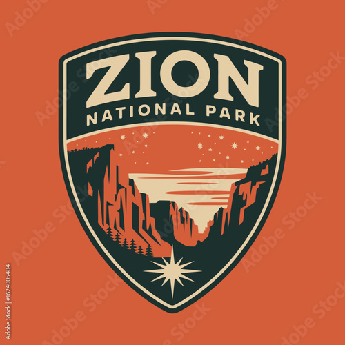 An impressive representation of Zion National Park under the night sky, showcasing dramatic cliffs and a magnificent sunset, echoing adventure and exploration for all.