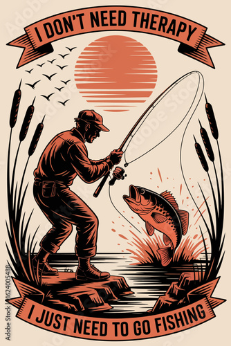 The image features a focused fisherman skillfully reeling in a fish at sunset, demonstrating the profound bond between nature and the therapeutic joy of fishing.