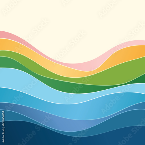 Paper-Cut Layered Hills or Waves in Flat Colors – Smooth Edges with Minimal Abstract Depth and Soft Gradients for Modern Background Design