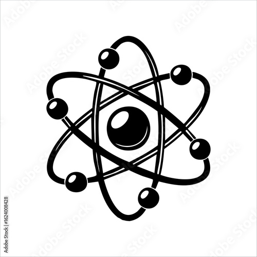 Modern atomic structure icon with dynamic electron orbits, perfect for logos, STEM projects, or digital science themes.

