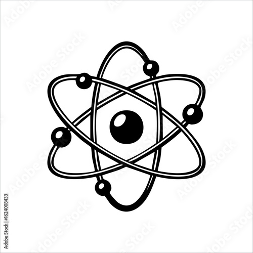 Modern atomic structure icon with dynamic electron orbits, perfect for logos, STEM projects, or digital science themes.

