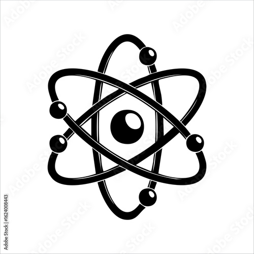 Modern atomic structure icon with dynamic electron orbits, perfect for logos, STEM projects, or digital science themes.

