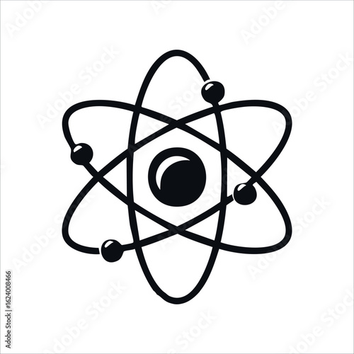 Modern atomic structure icon with dynamic electron orbits, perfect for logos, STEM projects, or digital science themes.

