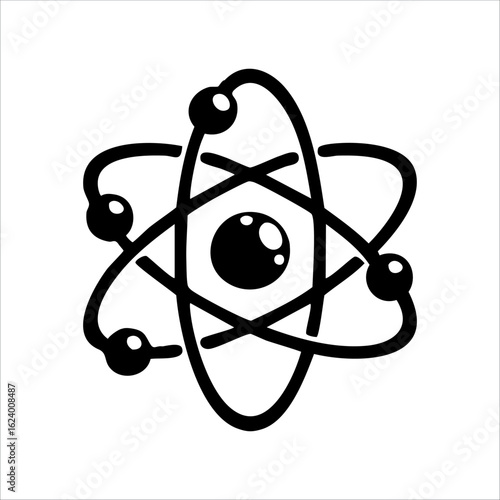 Modern atomic structure icon with dynamic electron orbits, perfect for logos, STEM projects, or digital science themes.

