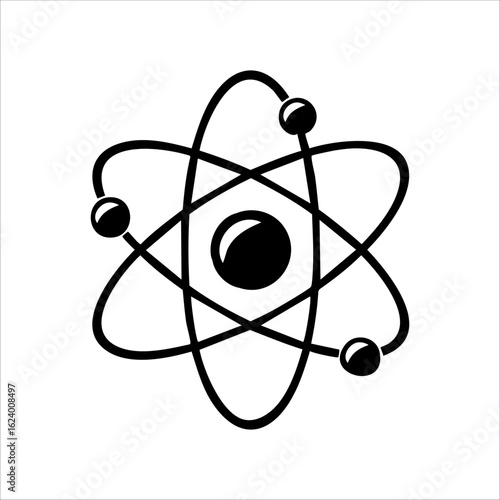 Modern atomic structure icon with dynamic electron orbits, perfect for logos, STEM projects, or digital science themes.

