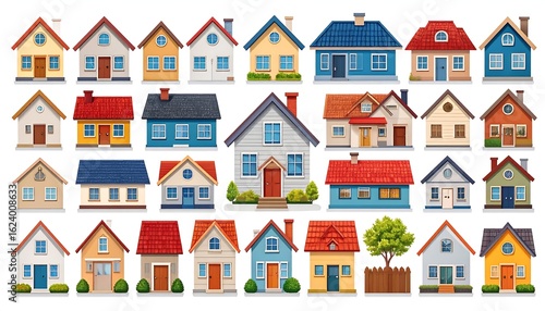 Collection of colorful houses, various styles