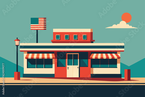 classic diner on the roadside with usa decor  .eps