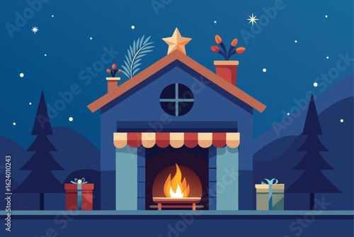 cozy home fireplace with american holiday decor  .eps