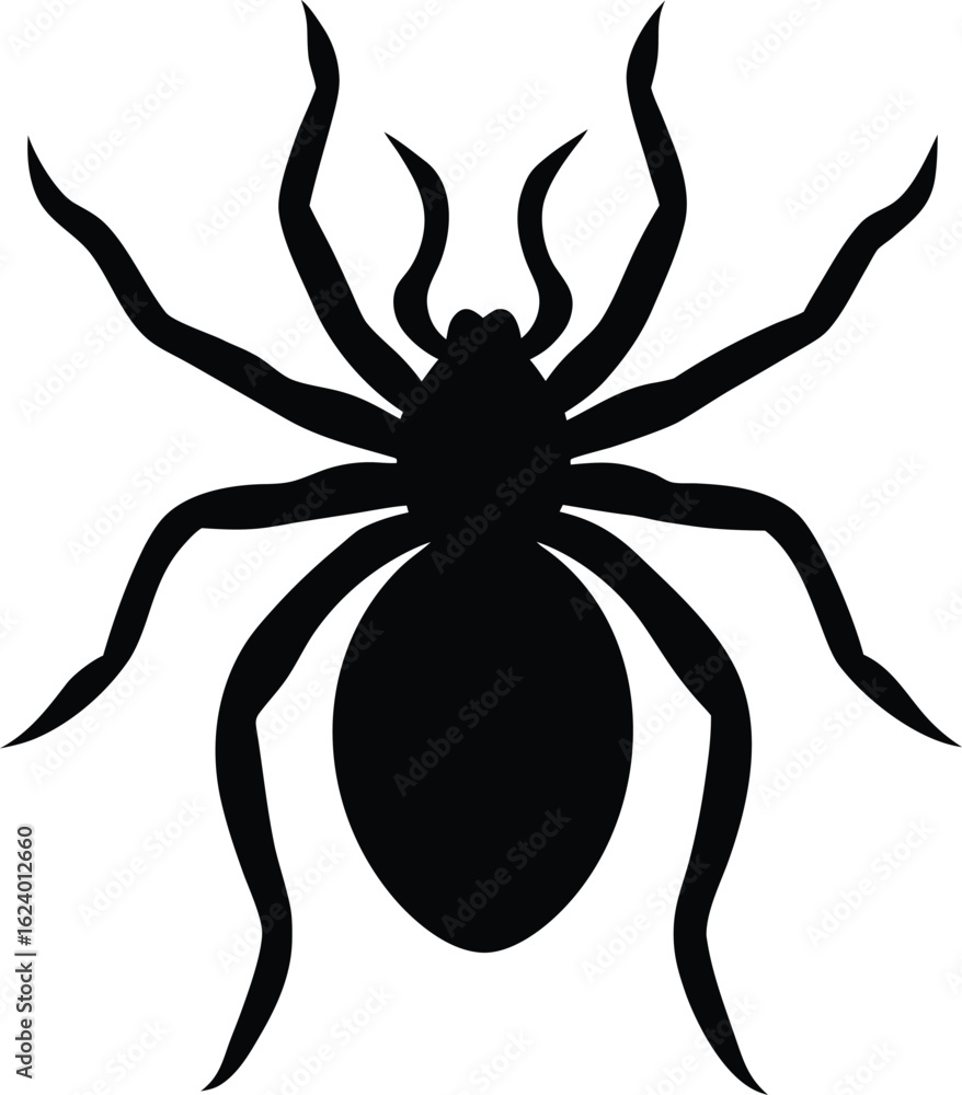 Obraz premium Flat bodied spider silhouette with eight legs isolated on transparent background
