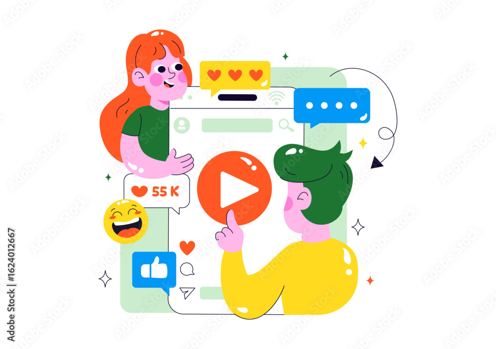Fototapeta premium Short Video and Reels Illustration Featuring Personalized, Search-Optimized Videos from Various Media Platforms for Digital Promotion and Marketing
