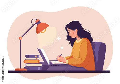 A woman wearing AR/VR goggles works on a computer surrounded by symbols of programming, AI, and digital development, showcasing immersive coding and futuristic technology in development.