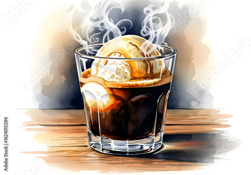 Steaming Affogato Coffee Dessert