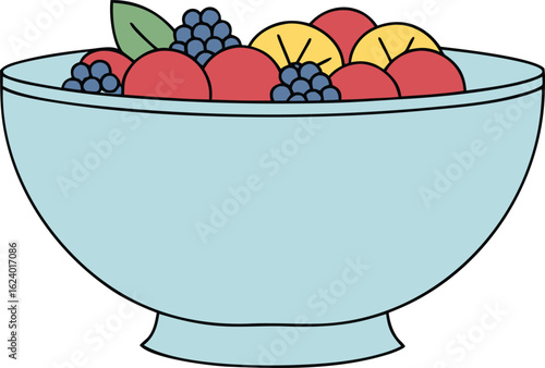 Minimalist vector art of a blue ceramic punch bowl.