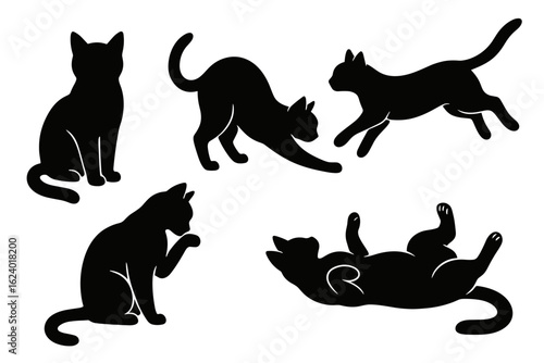 Silhouette vector art featuring playful feline friends in various poses perfect for cat lovers design on transparent background