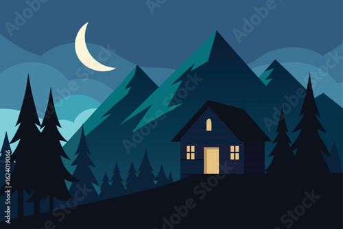 mountain cabin in a forest with moonlight and shad (1).eps