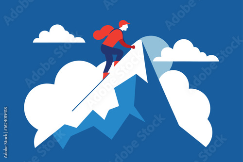 mountaineer climbing peak through clouds  designed (4).eps