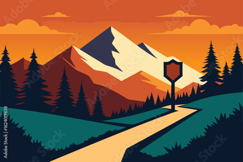 national park hiking trail with american signage  .eps