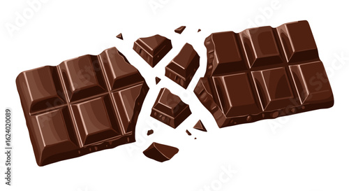 Delicious broken chocolate bar pieces sweet treat dessert confectionery cocoa snack food indulgence temptation on transparent background