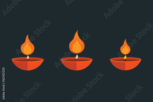 realistic vector set of burning diya lamp sequence.eps