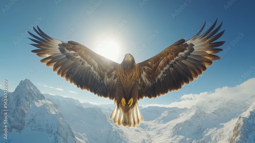 Fototapeta premium Majestic eagle soaring over snow-capped mountains (8)